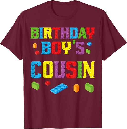 Master Builder Birthday Boy's Cousin Building Bricks Blocks T-Shirt - T-Shirt | Maroon