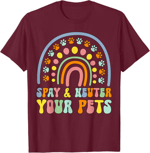 Cute rainbow cat dog spay neuter pets awareness veterinary Women Girls Kids T-Shirt - T-Shirt | Maroon