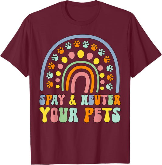 Cute rainbow cat dog spay neuter pets awareness veterinary Women Girls Kids T-Shirt - T-Shirt | Maroon