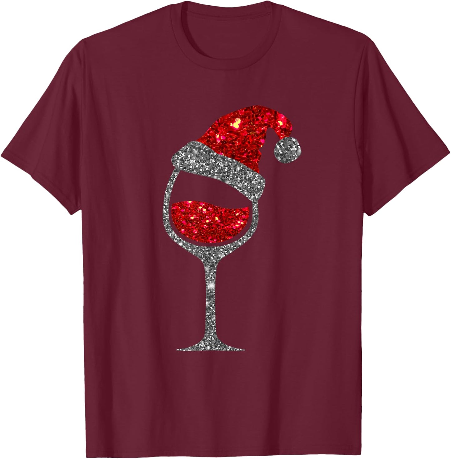 Christmas Wine Shirt - Glass of Red Wine Santa Hat Girl T-Shirt - T-Shirt | Maroon