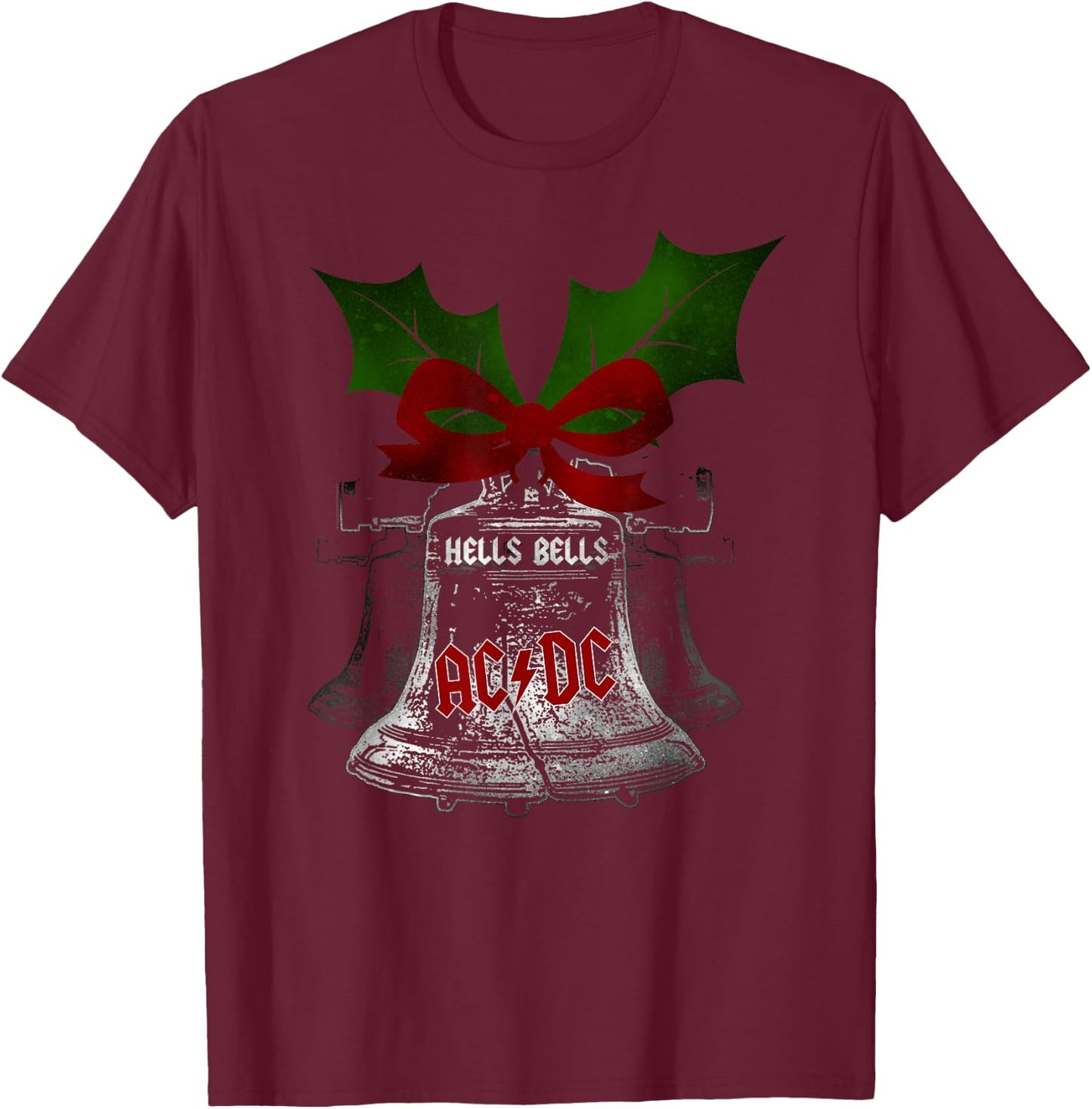 Official AC/DC Hells Bells Christmas Merch for Music Fans T-Shirt - T-Shirt | Maroon