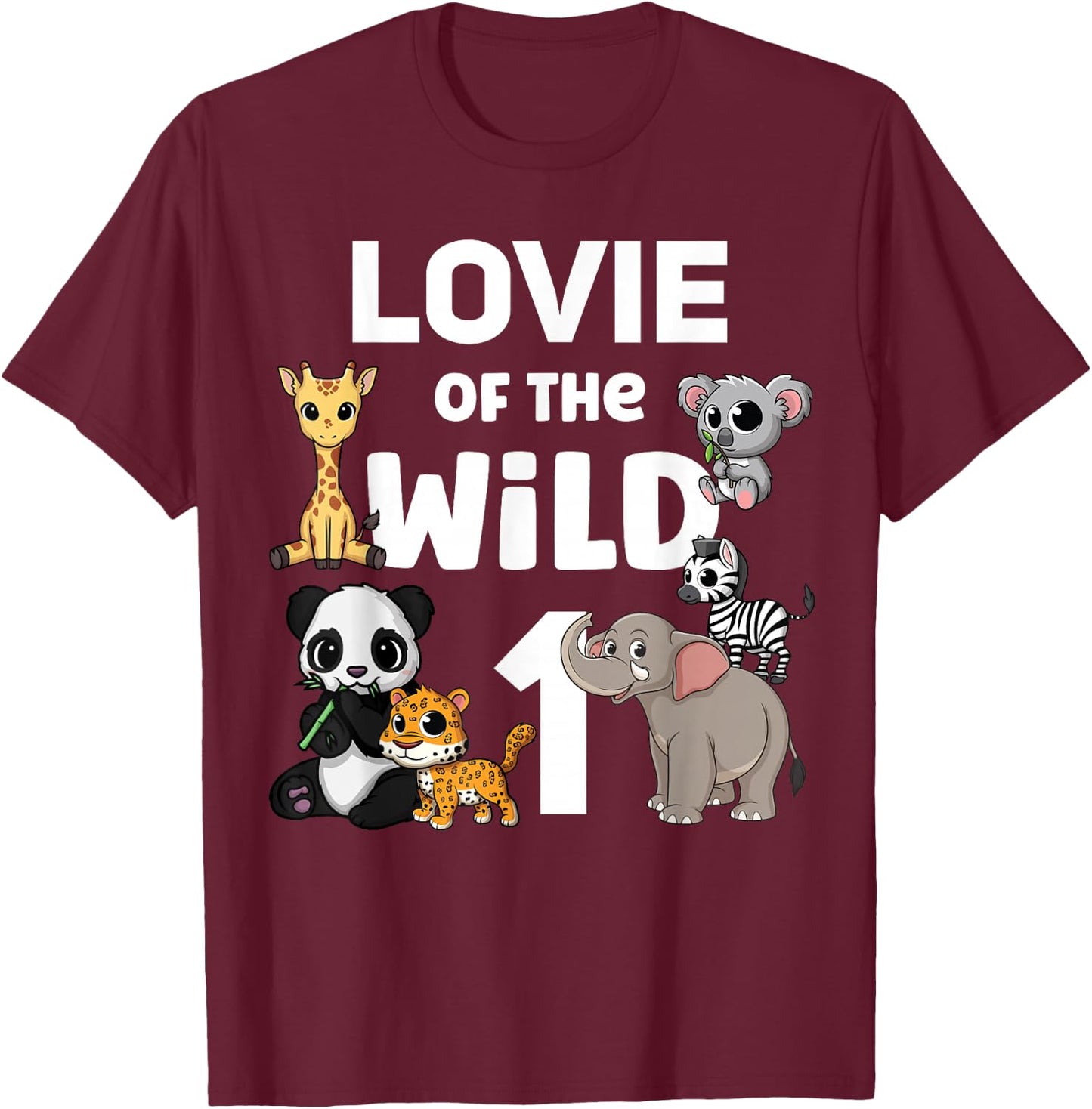 Lovie of the Wild One Zoo 1st Birthday Party Safari Jungle T-Shirt - T-Shirt | Maroon