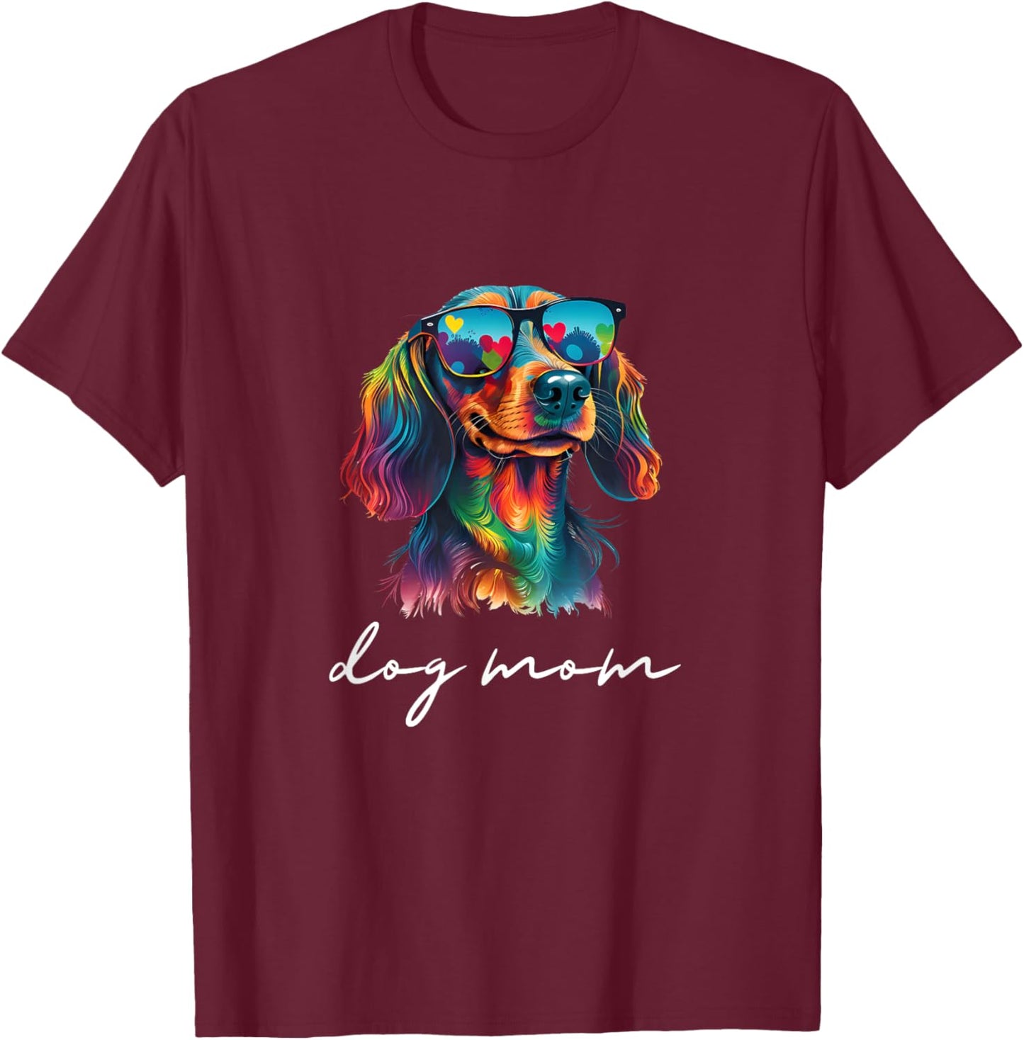 Cute Colorful Long-Haired Longhair Dachshund Mom Women T-Shirt - T-Shirt | Maroon