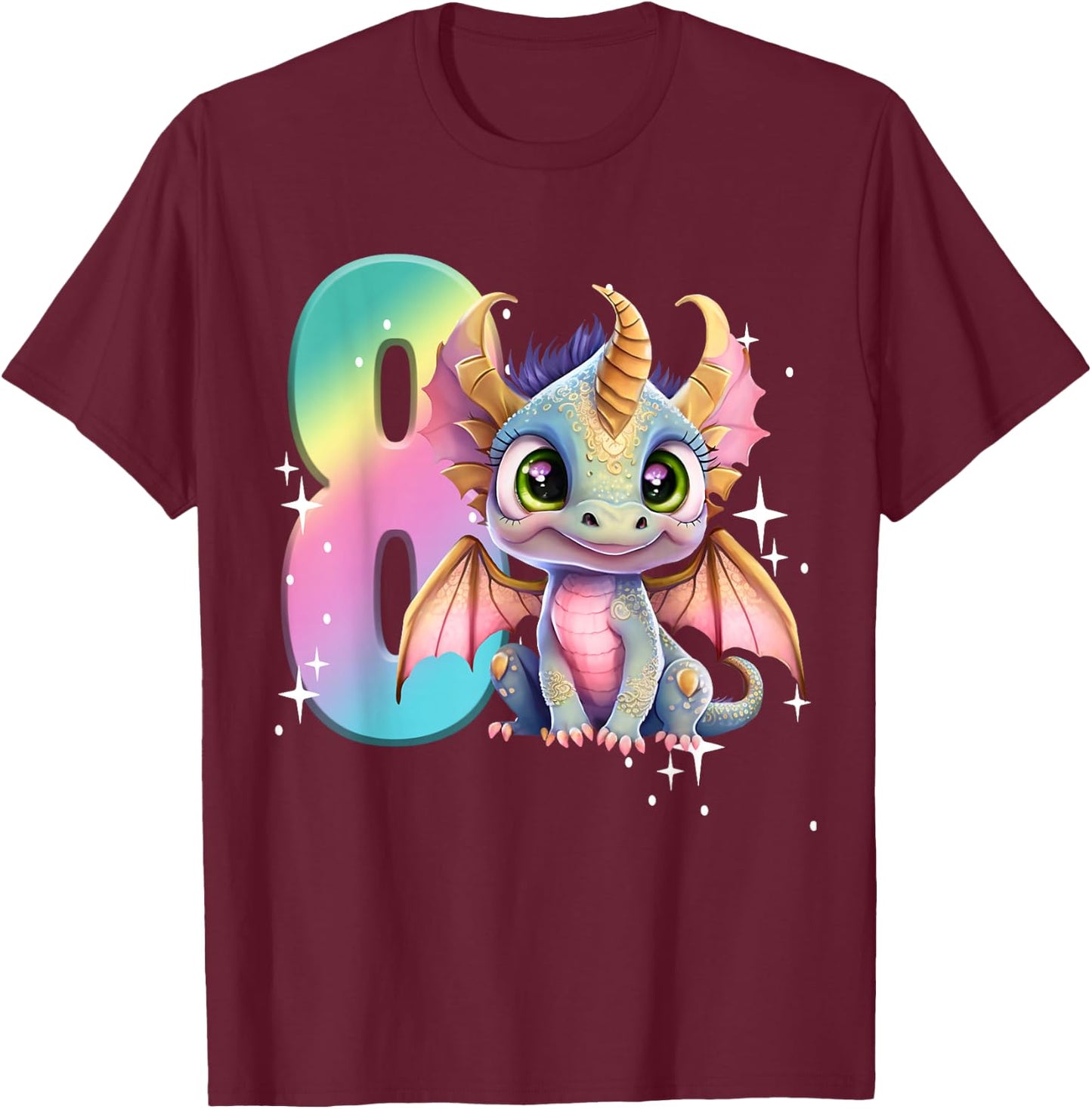 8th Birthday Shirt Dragon Party Rainbow Girl Dragon Eight 8 T-Shirt - T-Shirt | Maroon