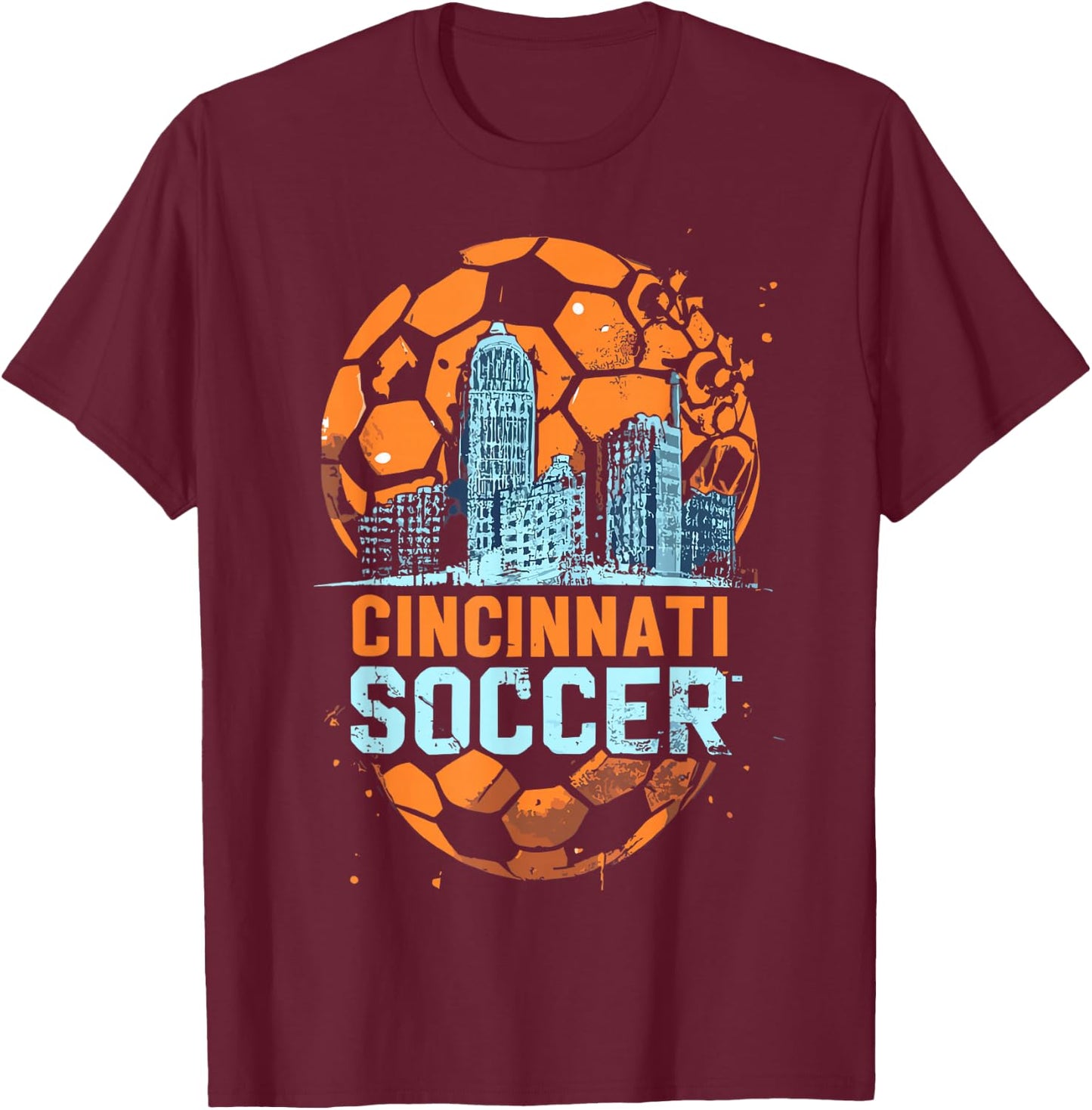 Cincinnati Soccer City Skyline Cool Cincy 513 T-Shirt - T-Shirt | Maroon