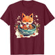 Kawaii Fox Eating Ramen - Ramen Noodle Lovers - Fox-Themed T-Shirt - T-Shirt | Maroon