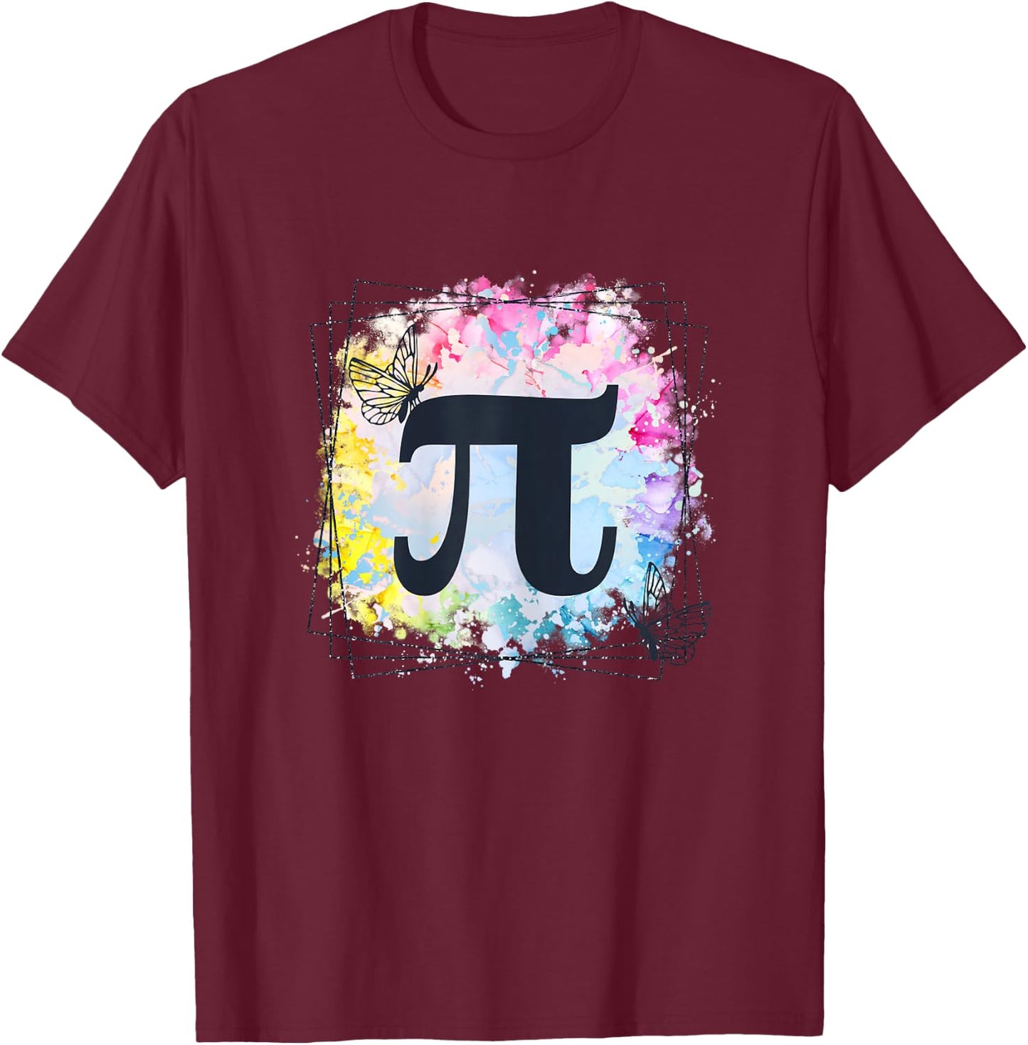 Pi Day Girly Rainbow Butterfly Colorful Geometry Math T-Shirt - T-Shirt | Maroon