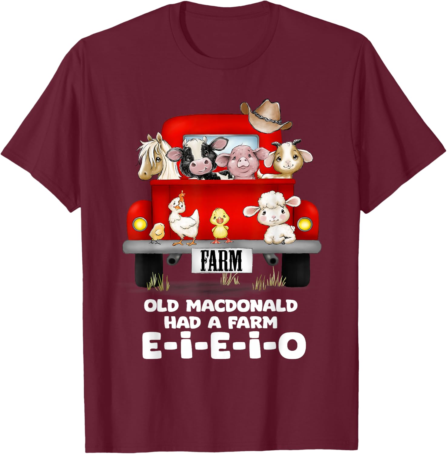 Toddler Kids Old MacDonald Had a Farm E-I-E-I-O Nursery Song T-Shirt - T-Shirt | Maroon
