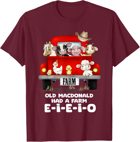 Toddler Kids Old MacDonald Had a Farm E-I-E-I-O Nursery Song T-Shirt - T-Shirt | Maroon