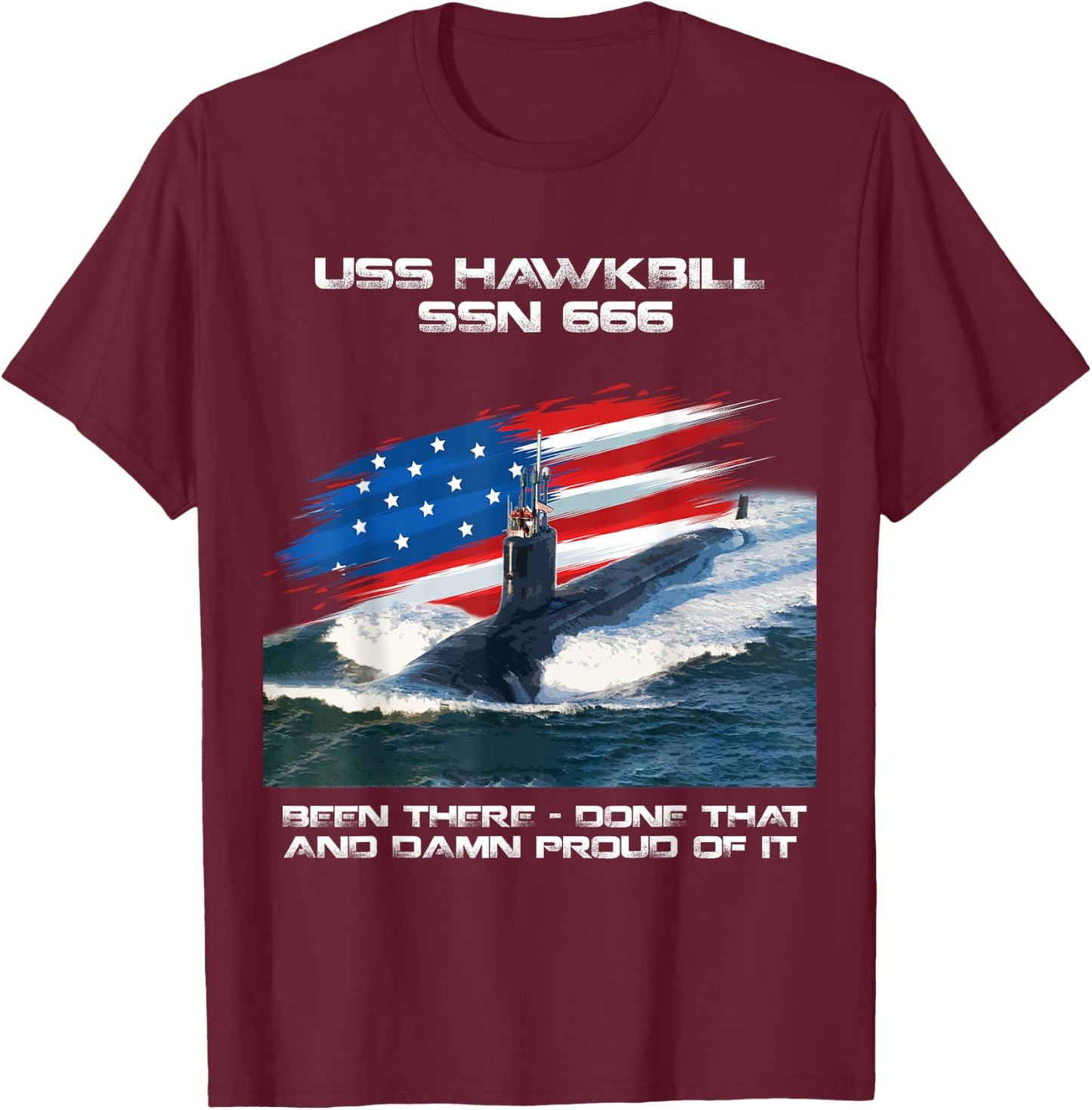 USS Hawkbill SSN-666 American Flag Submarine Veteran Xmas Women Men T-Shirt - T-Shirt | Maroon
