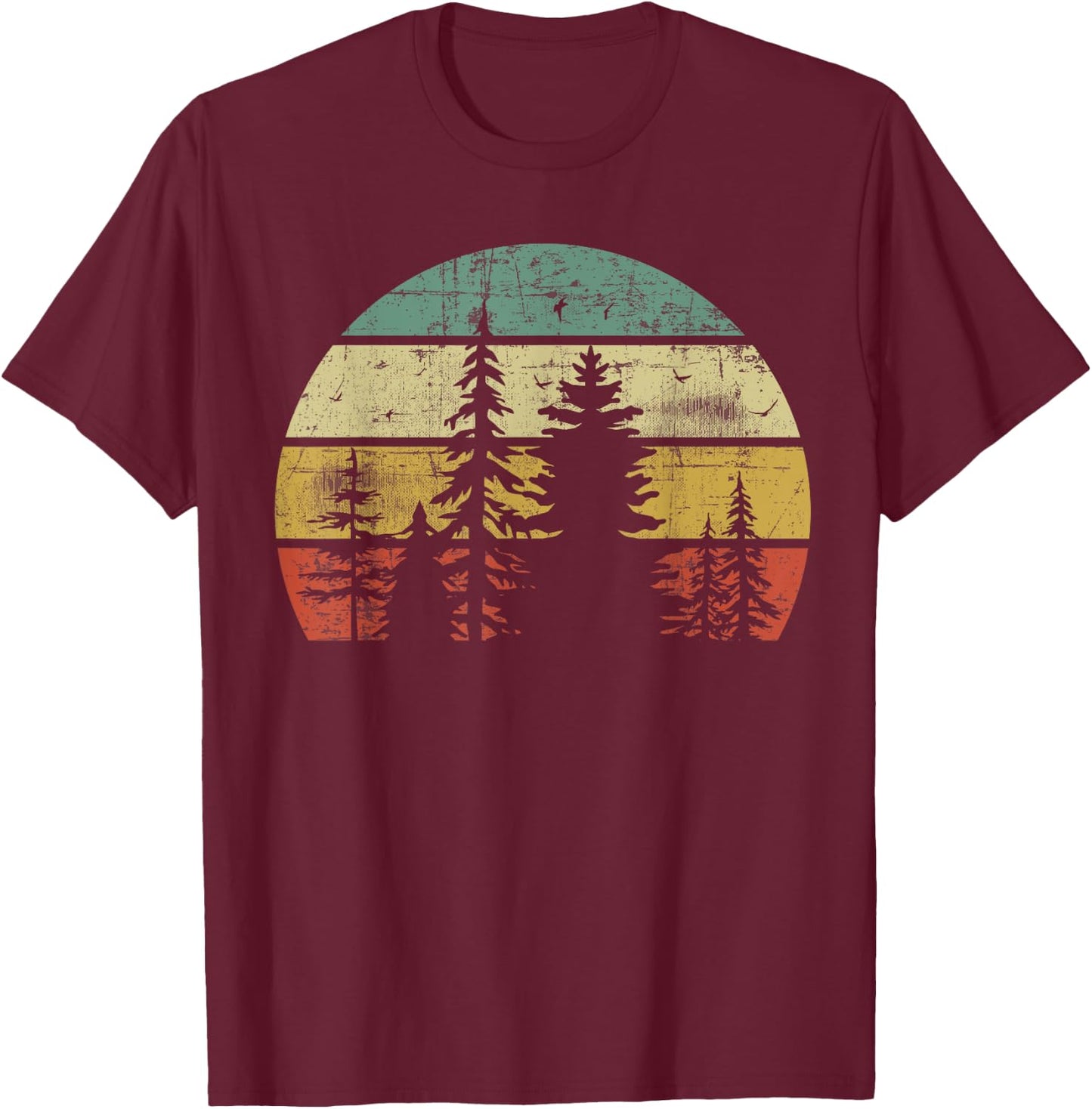 Retro Wildlife Trees Outdoors Nature Forest T-Shirt - T-Shirt | Maroon