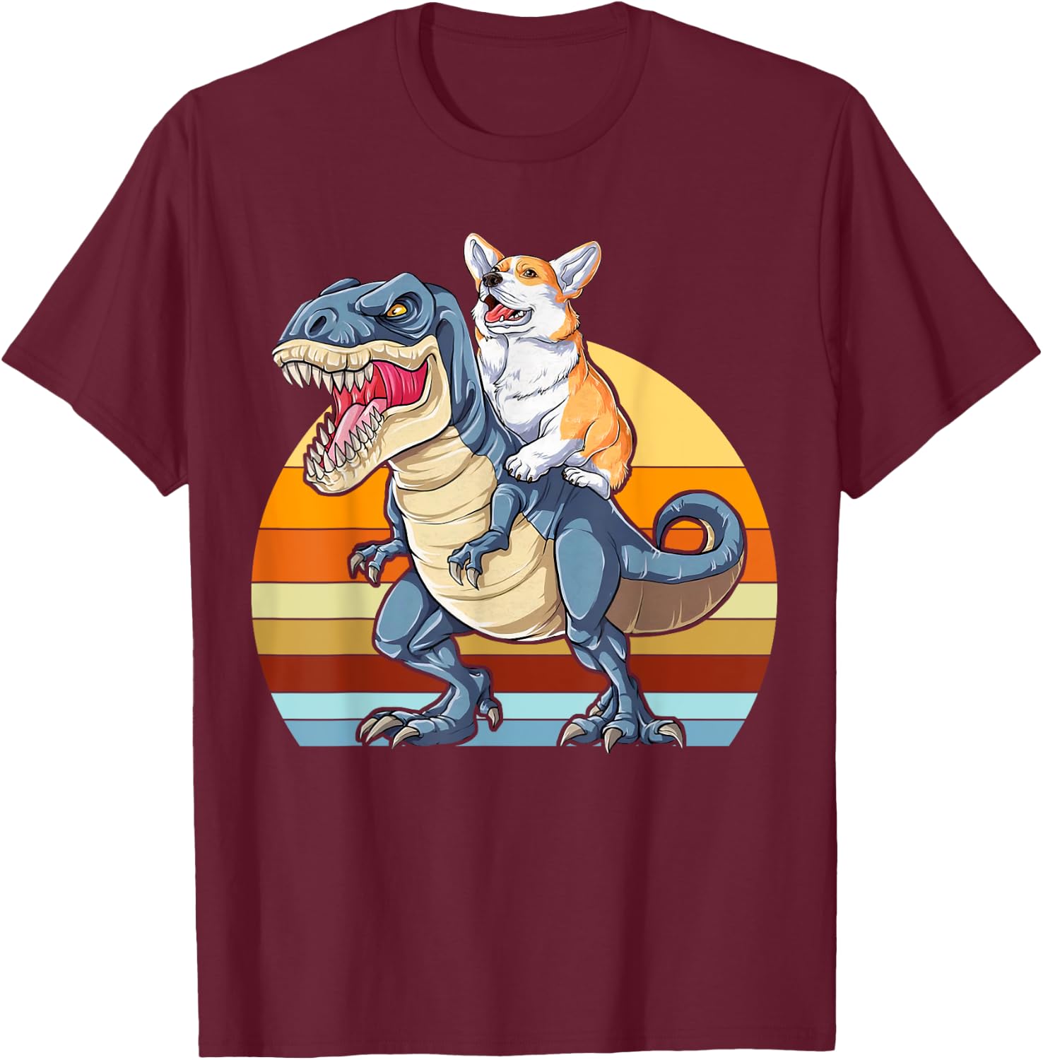 Corgi Riding Dinosaur T rex Cute Corgis Dog Lover Women T-Shirt - T-Shirt | Maroon