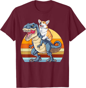 Corgi Riding Dinosaur T rex Cute Corgis Dog Lover Women T-Shirt - T-Shirt | Maroon