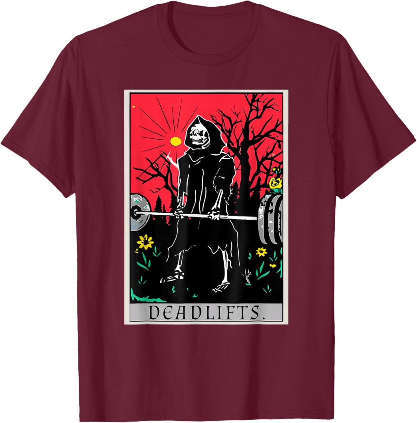 Tarot Card Funny Gym Deadlifts Workout Deadlift Fitness T-Shirt - T-Shirt | Maroon