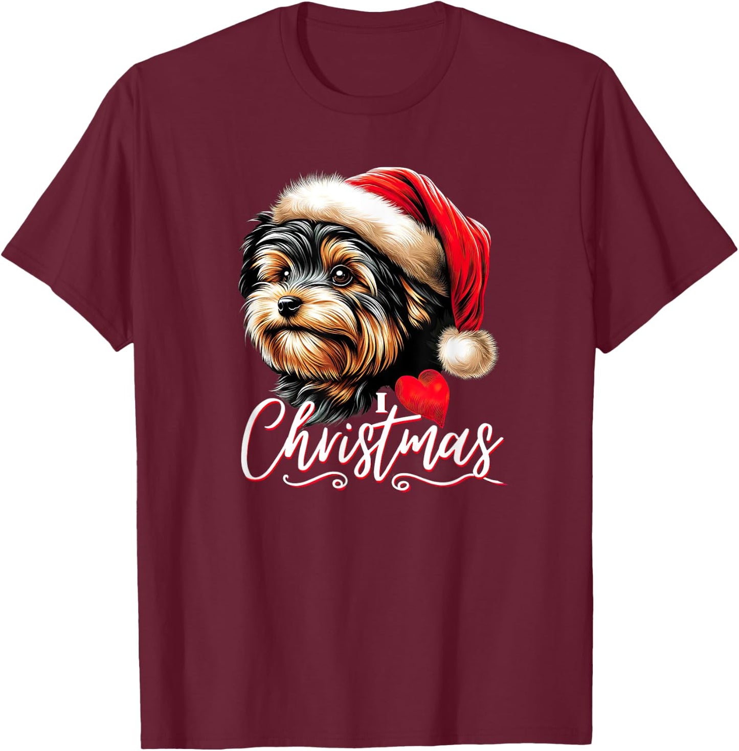 Yorkie Poo I Love Christmas T-Shirt - T-Shirt | Maroon