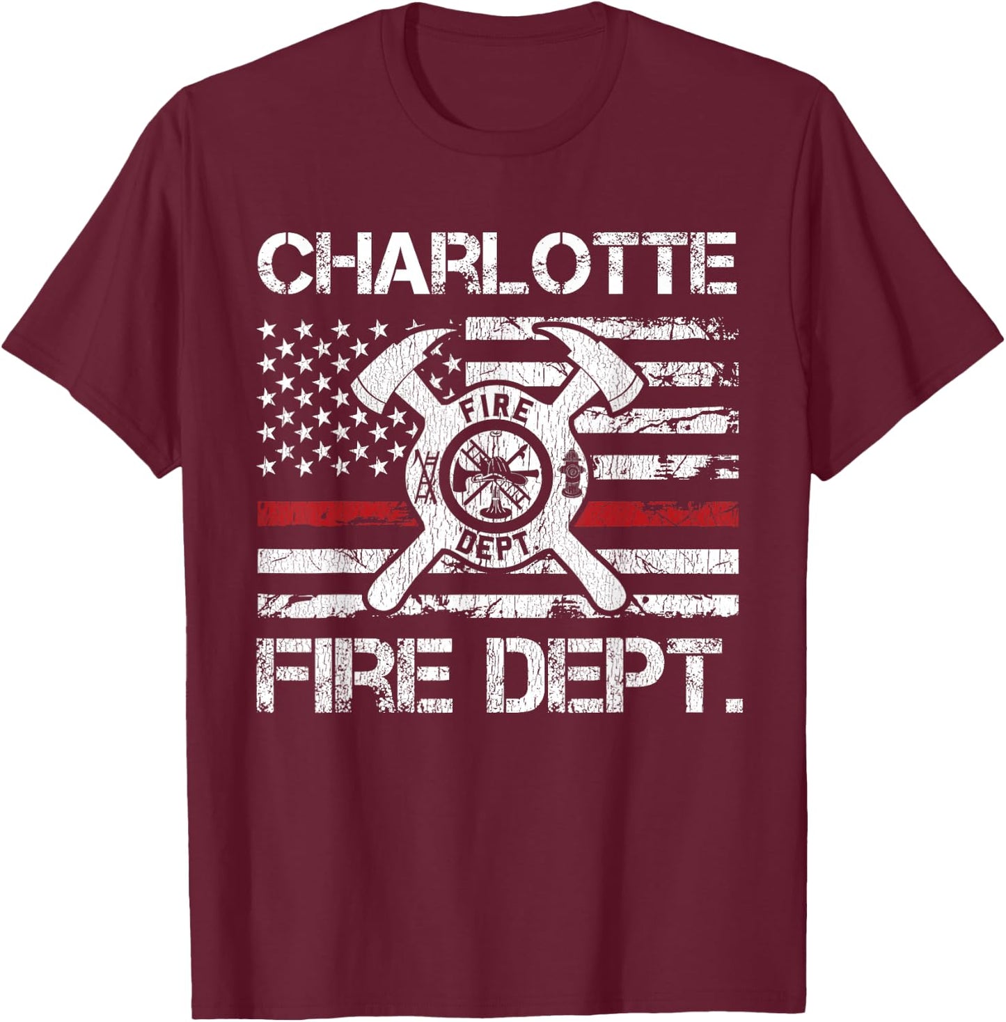 Charlotte North Carolina Fire Department Thin Red Line T-Shirt - T-Shirt | Maroon