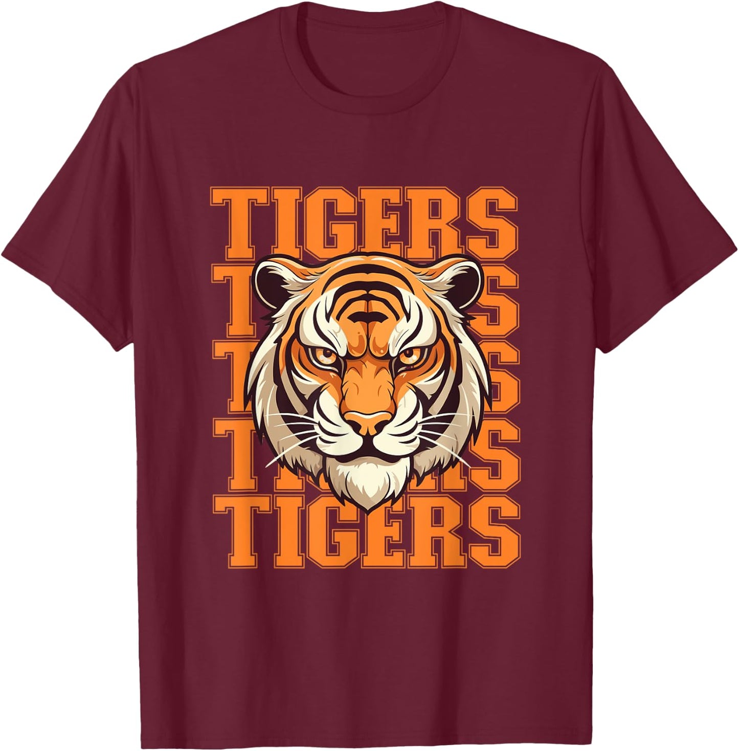 Football Tigers School Sports Fan Team Spirit Tigers Mascot T-Shirt - T-Shirt | Maroon