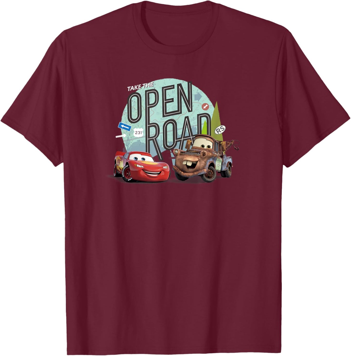 Disney Pixar Cars on the Road Take the Open Road T-Shirt - T-Shirt | Maroon