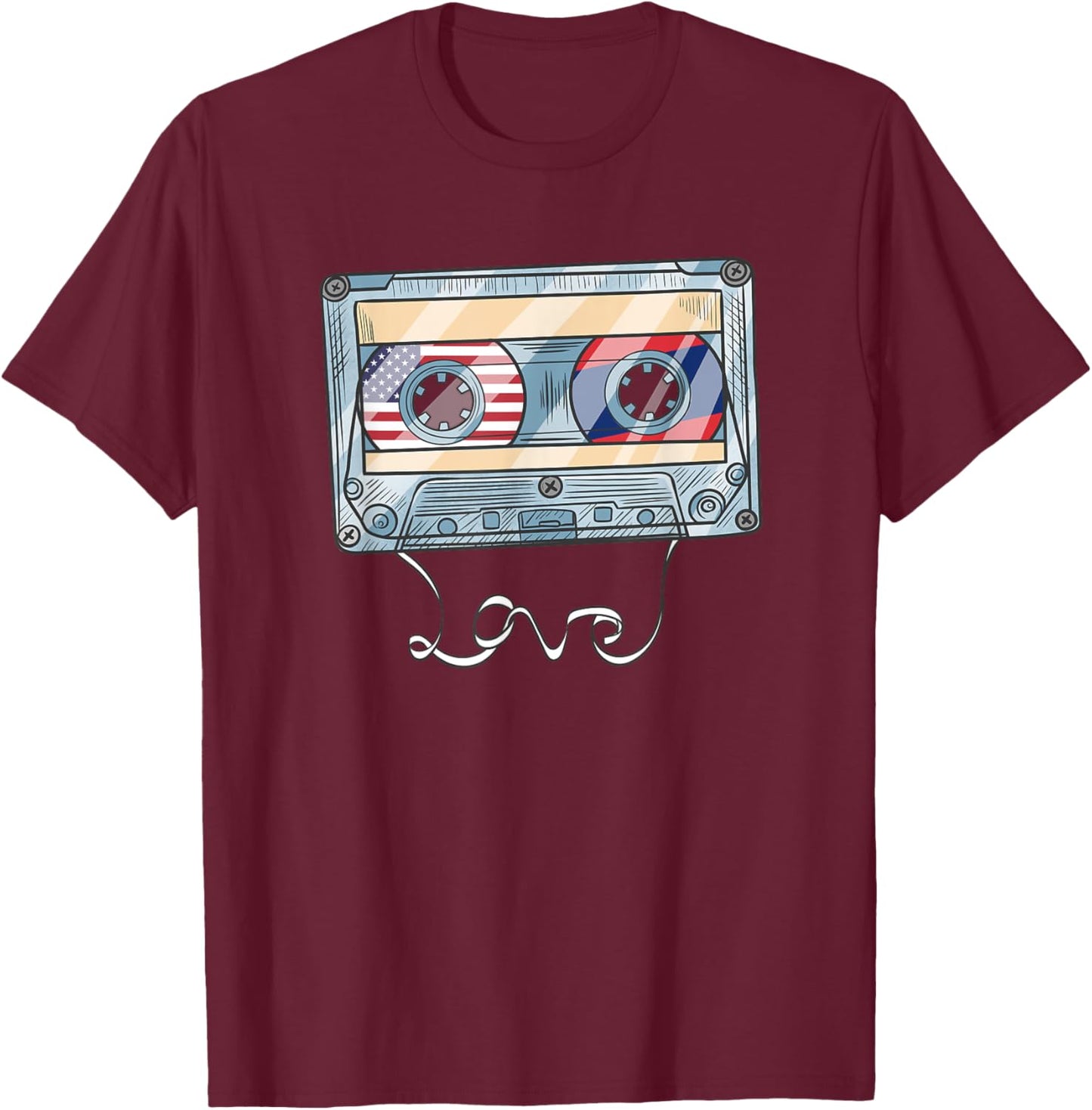 America USA American Laos Lao Laotian Mixed DNA Flag T-Shirt - T-Shirt | Maroon