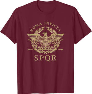 Roma Invicta SPQR Roman Eagle Distressed T-Shirt - T-Shirt | Maroon