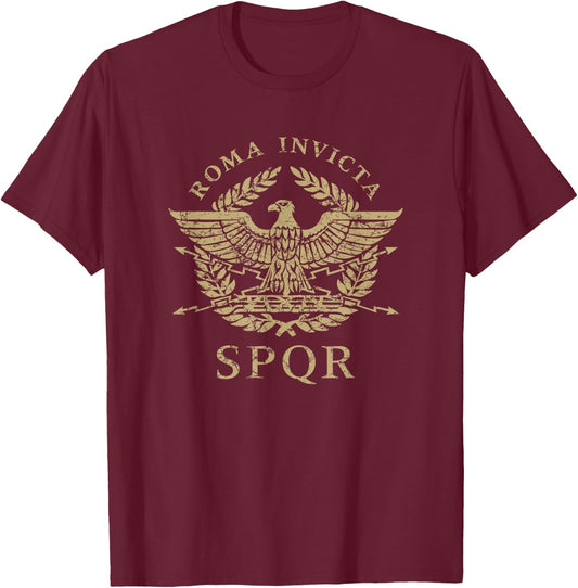 Roma Invicta SPQR Roman Eagle Distressed T-Shirt - T-Shirt | Maroon