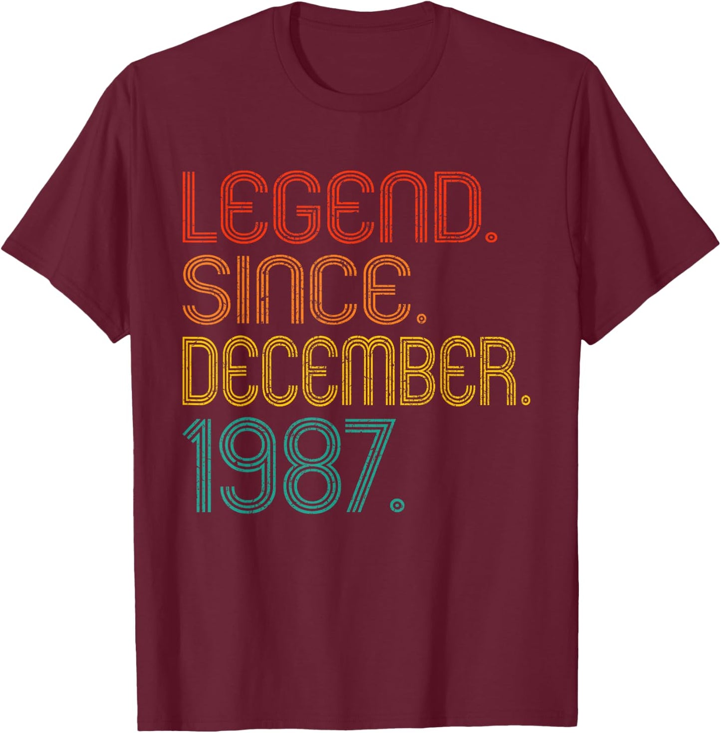 Legend Since December 1987 Men Women 1987 Birthday Vintage T-Shirt - T-Shirt | Maroon