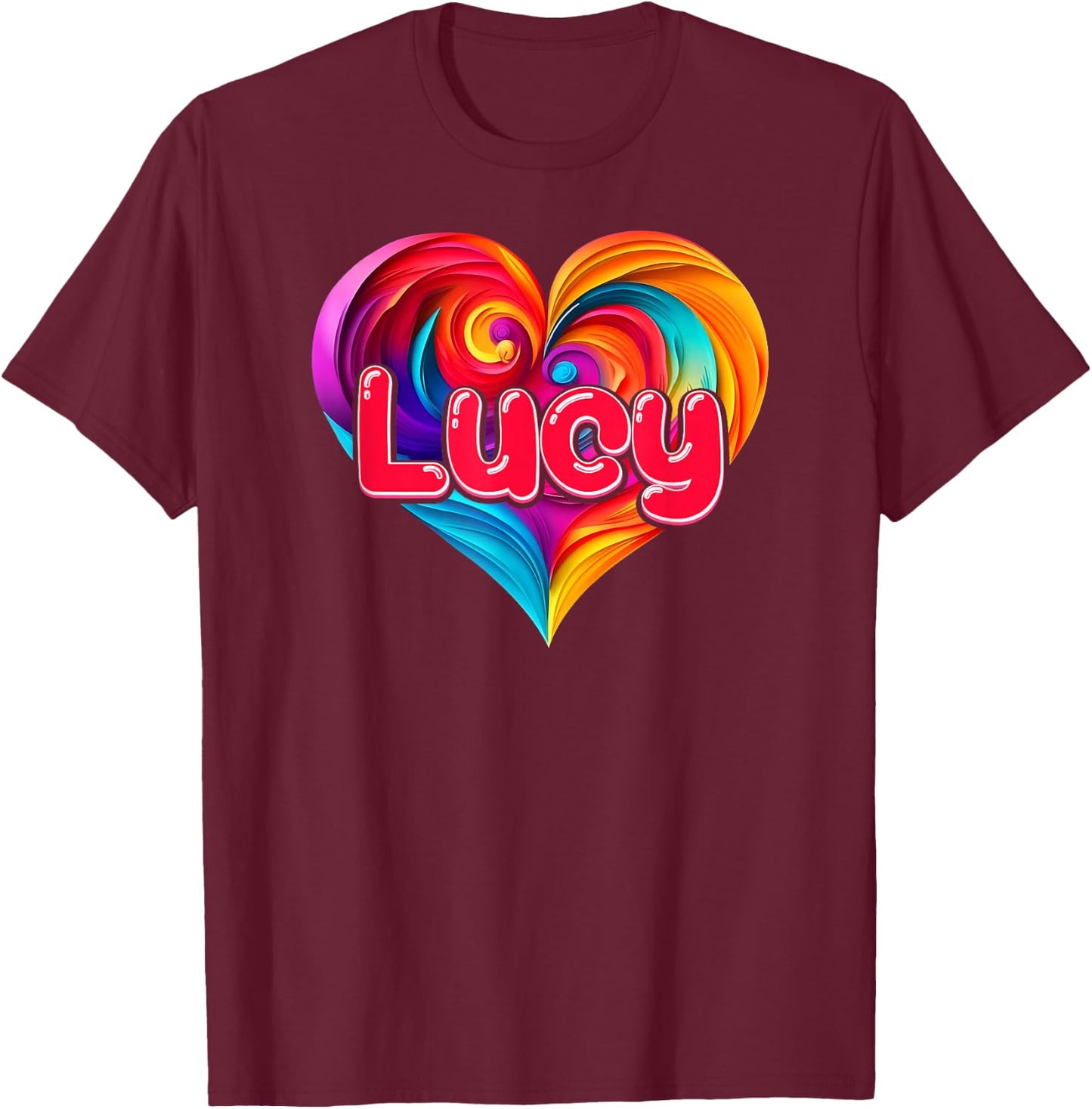 I Heart Love Lucy First Name Colorful Named T-Shirt - T-Shirt | Maroon