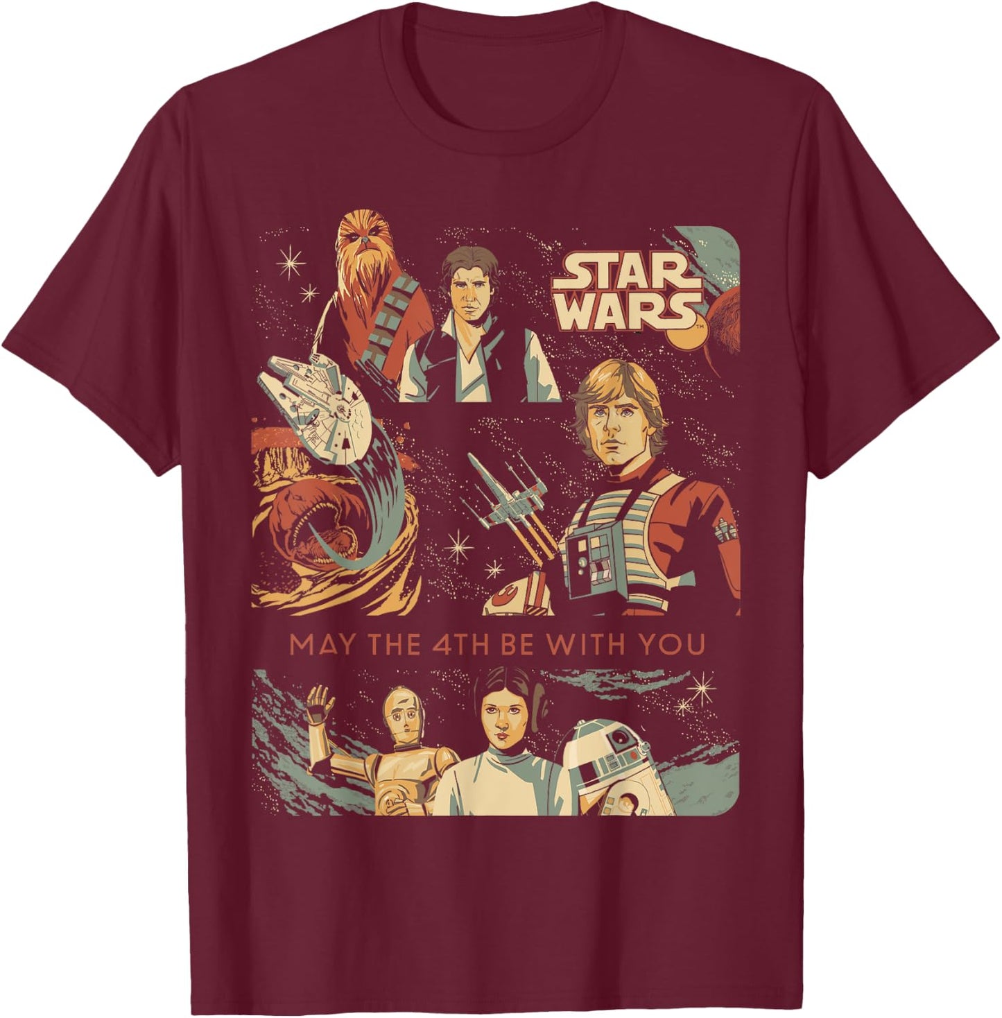 Star Wars May the 4th Be With You Classic Vintage Art T-Shirt - T-Shirt | Maroon