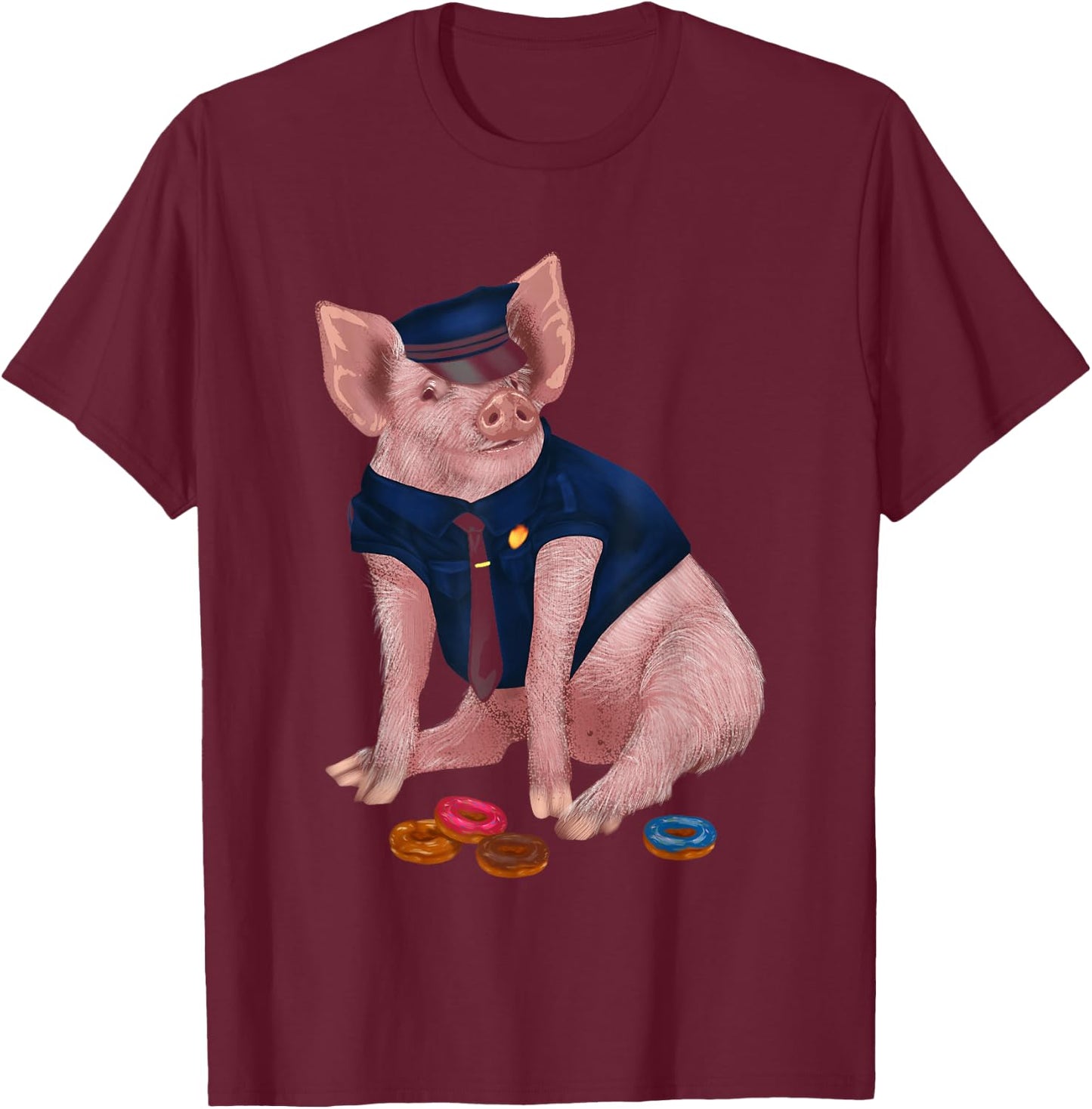 Humorous Police Doughnut Pig Cop For Policemen Sheriff T-Shirt - T-Shirt | Maroon