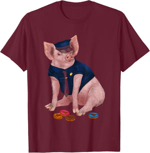 Humorous Police Doughnut Pig Cop For Policemen Sheriff T-Shirt - T-Shirt | Maroon