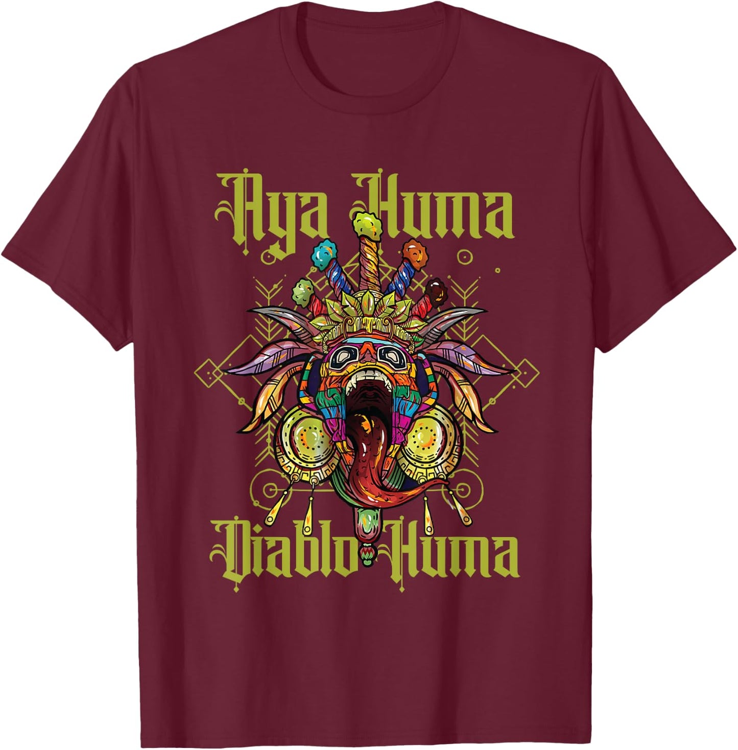 Aya Huma Festival Mask Spirit Head Two Faces Diablo Huma T-Shirt - T-Shirt | Maroon