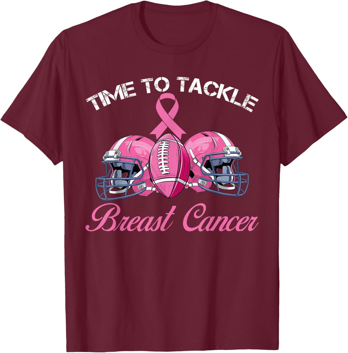 Football Survivor Time To Tackle Breast Cancer Awareness T-Shirt - T-Shirt | Maroon