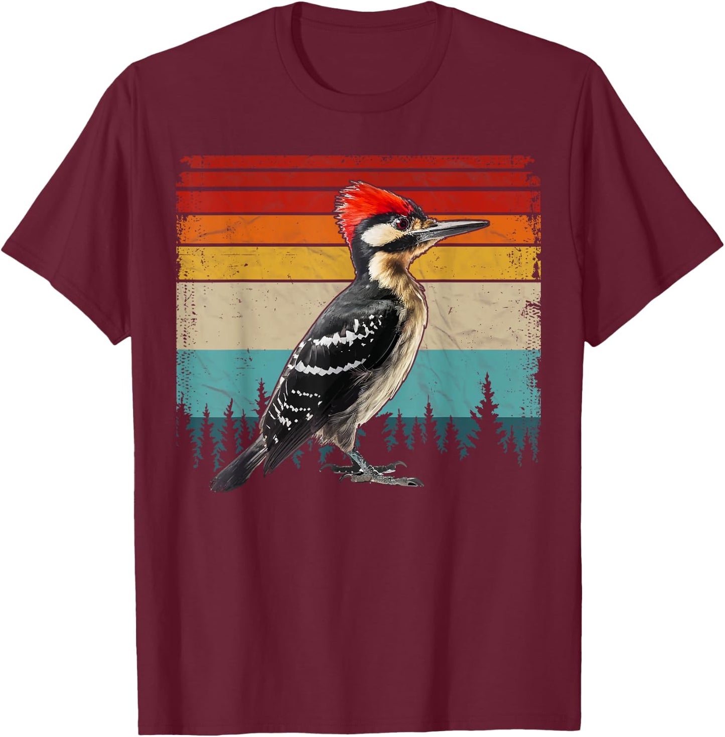 Vintage Distressed Retro Style Cool Woodpecker Bird T-Shirt - T-Shirt | Maroon