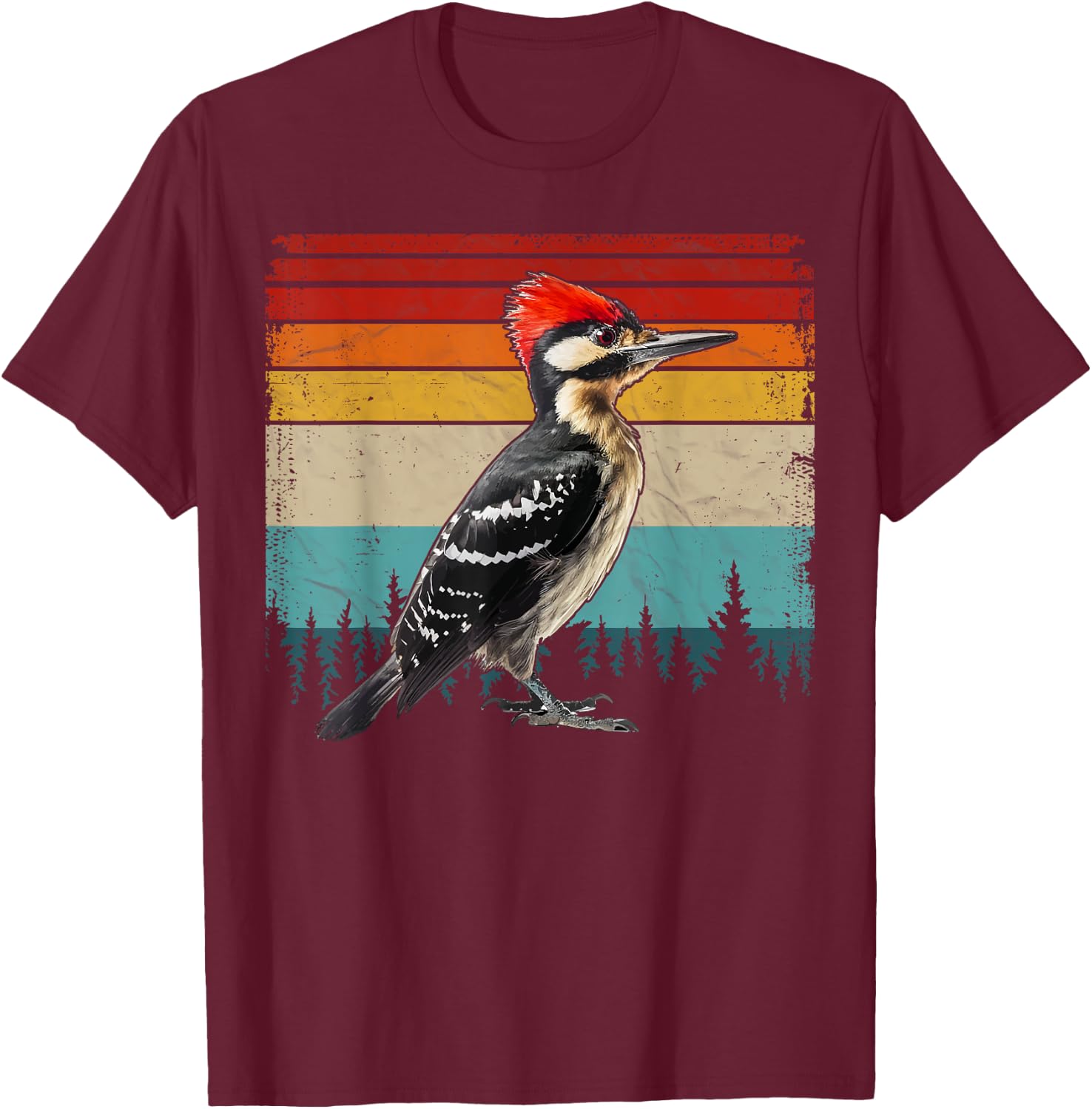 Vintage Distressed Retro Style Cool Woodpecker Bird T-Shirt - T-Shirt | Maroon