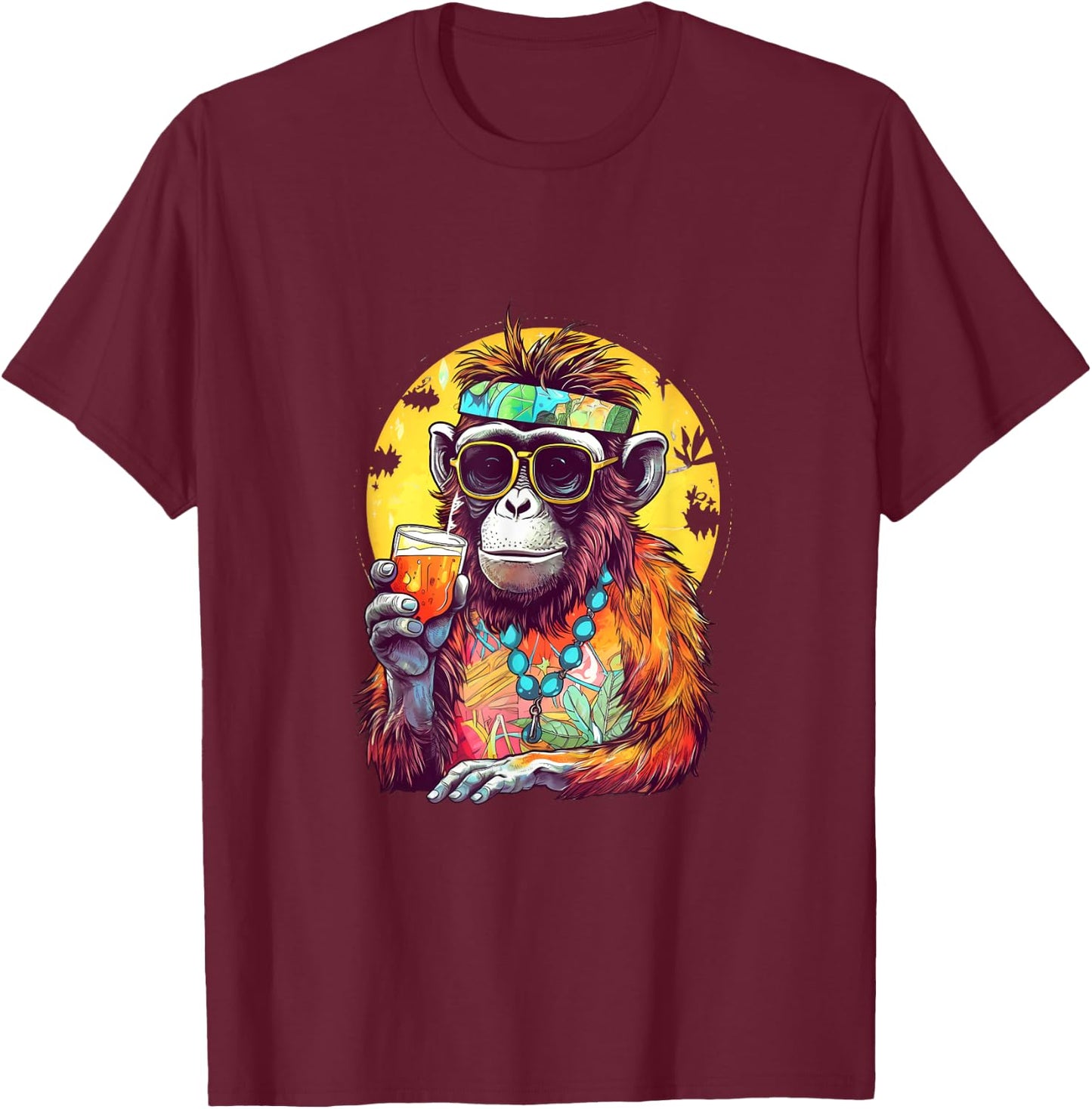 Monkey Drinking Beer Funny Beer Drinker Drunk Gorilla Ape T-Shirt - T-Shirt | Maroon
