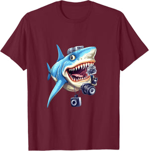 Shark Photographer Camera Photograph Photography Shark Lover T-Shirt - T-Shirt | Maroon