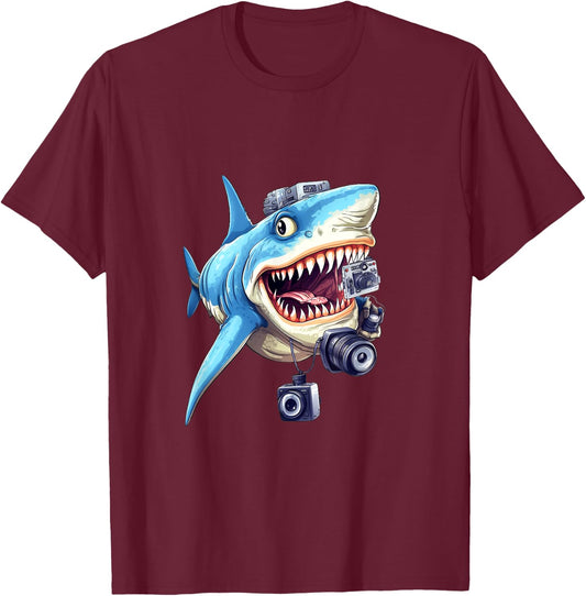 Shark Photographer Camera Photograph Photography Shark Lover T-Shirt - T-Shirt | Maroon
