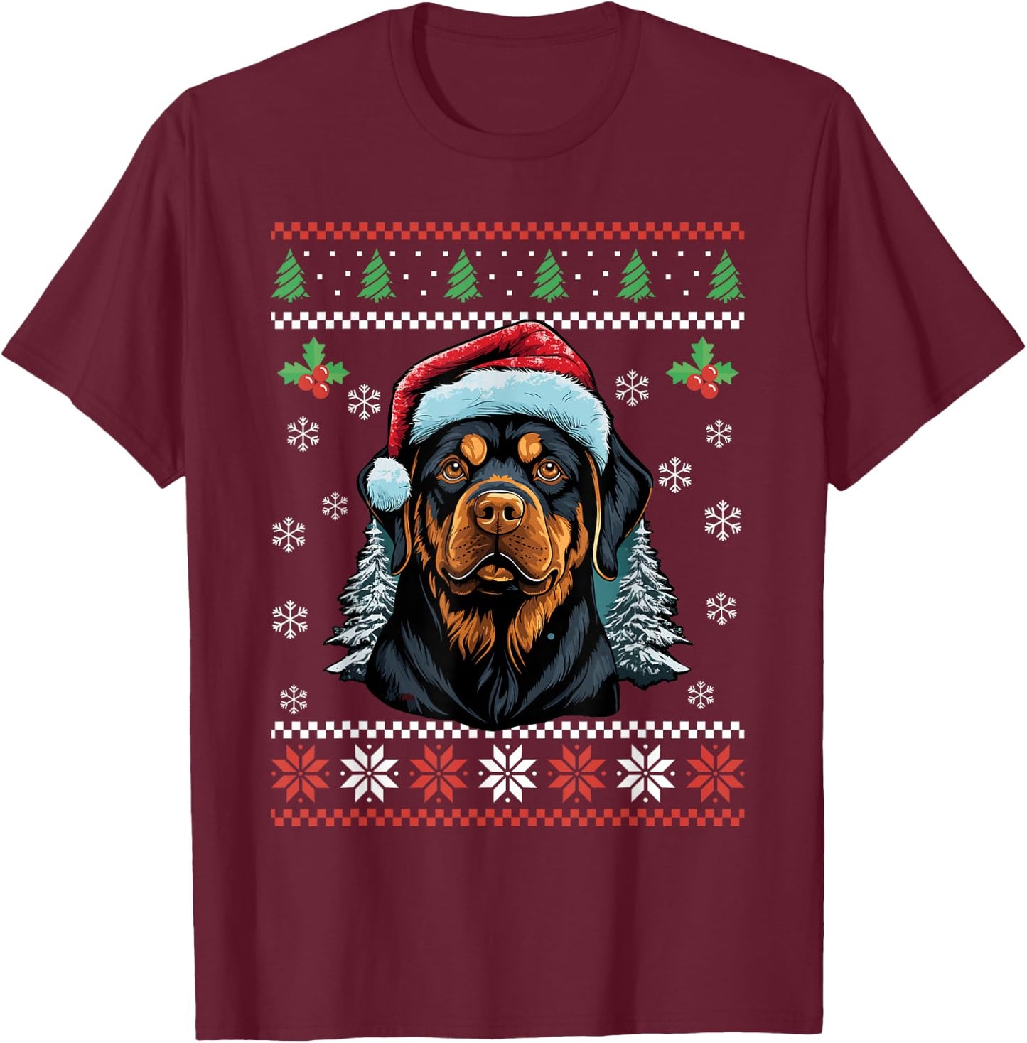 Rottweiler Dog Ugly Christmas Sweater Xmas For Adults Kids T-Shirt - T-Shirt | Maroon
