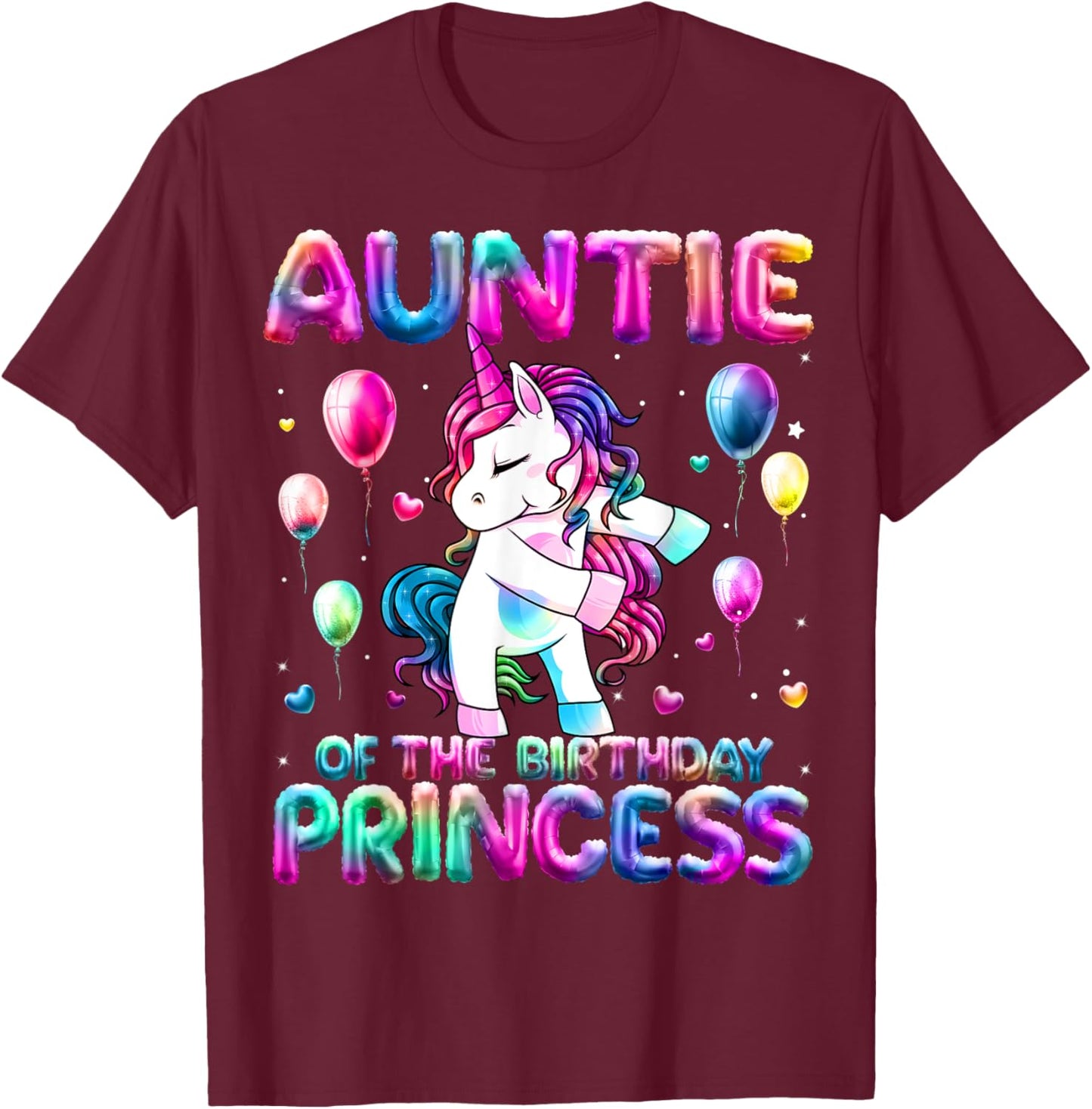 Auntie of the Birthday Princess Girl Flossing Unicorn Aunt T-Shirt - T-Shirt | Maroon