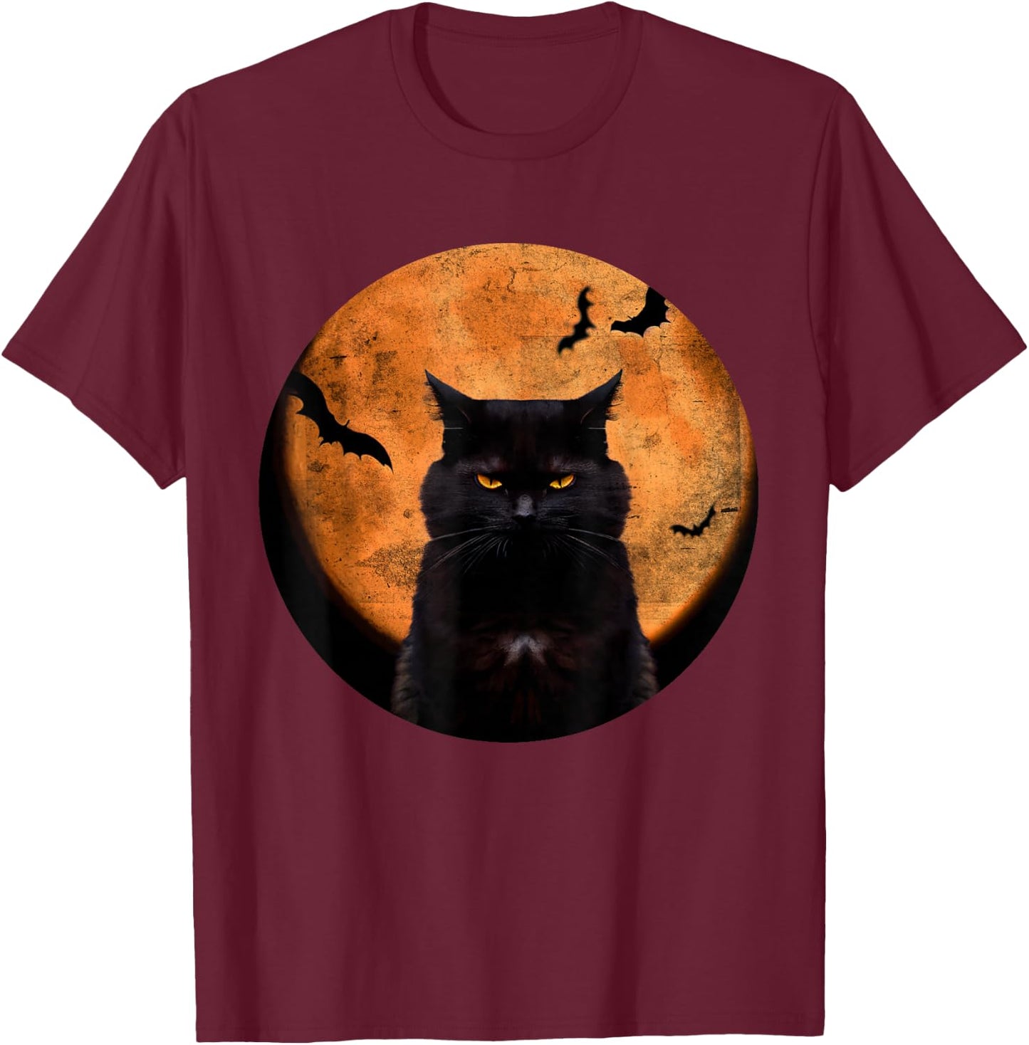 Vintage Scary Halloween Black-Cat Costume Retro Moon Cat Mom T-Shirt - T-Shirt | Maroon