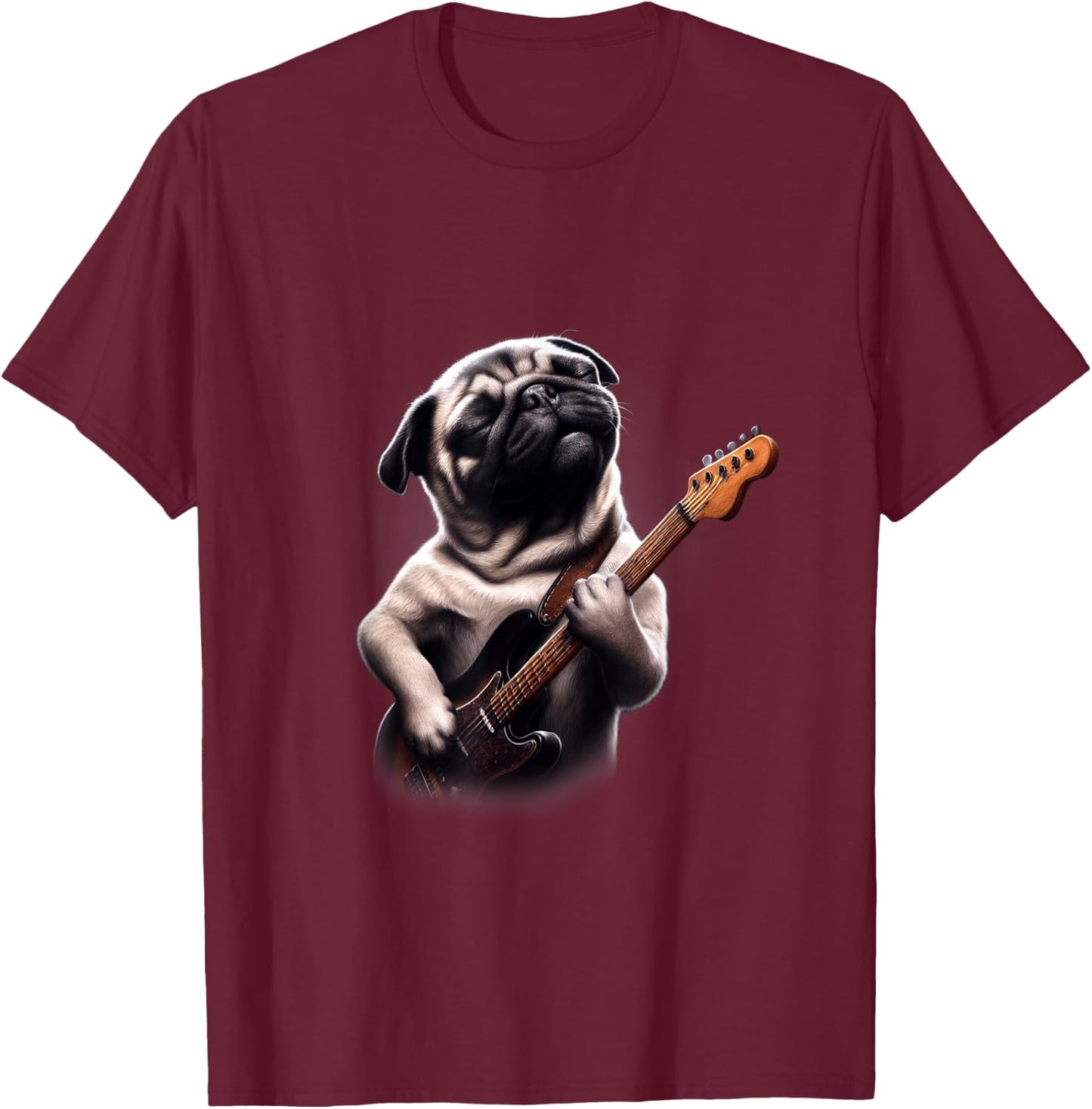 Pug Playing Guitar - Funny Rock Music Guitar Pug T-Shirt - T-Shirt | Maroon