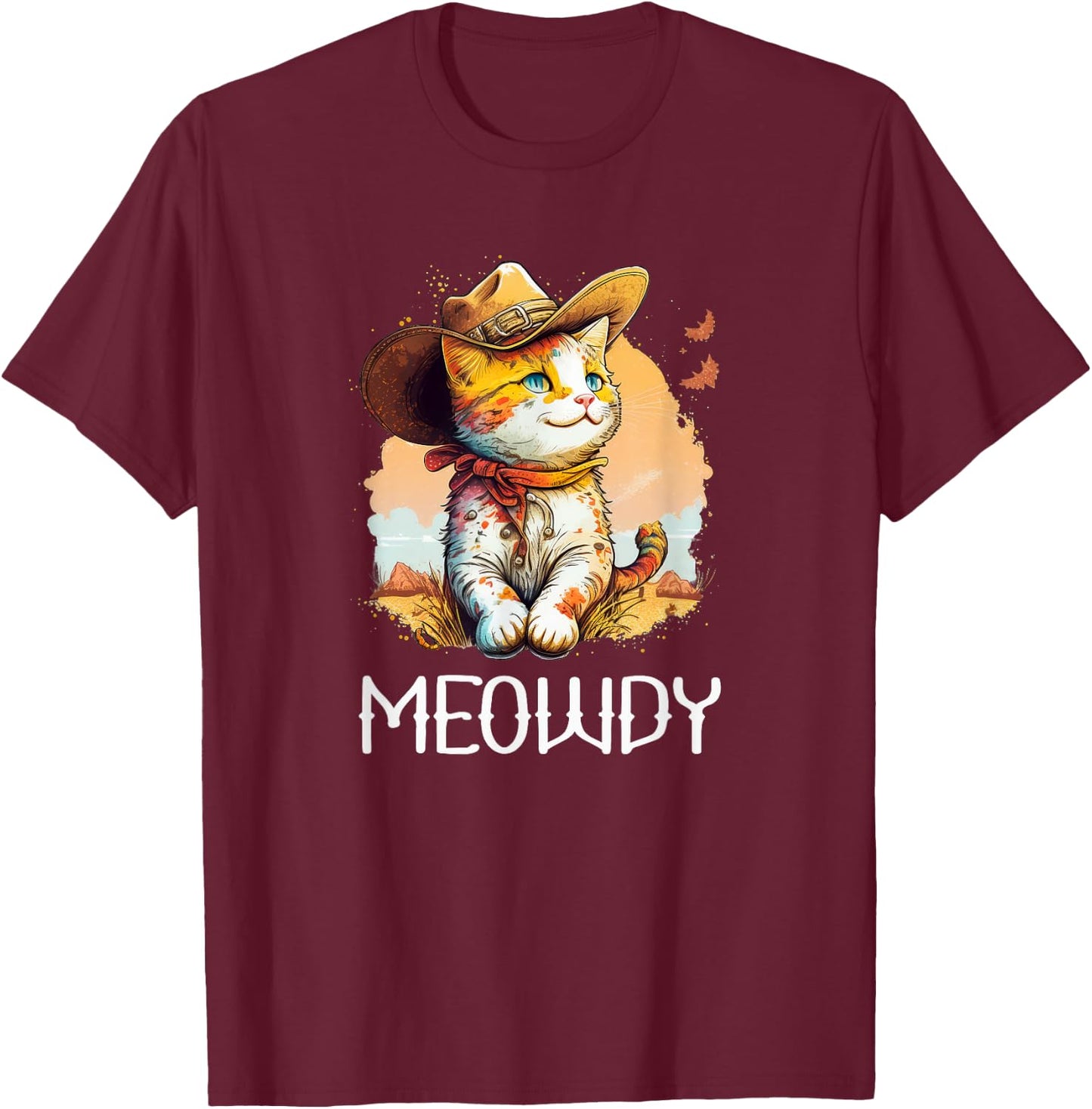 Meowdy Cat Funny Howdy Meme Western Cowboy Kitten T-Shirt - T-Shirt | Maroon