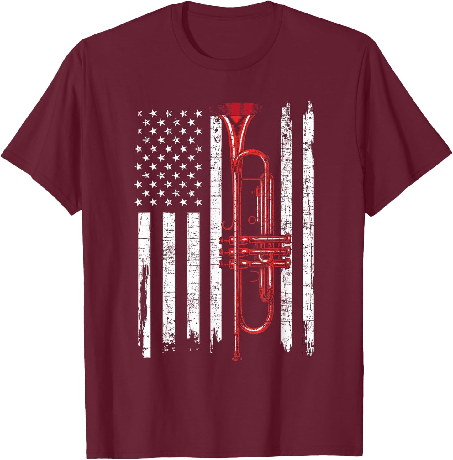 USA Flag Trumpet - Jazz Musical Instrument Player T-Shirt - T-Shirt | Maroon