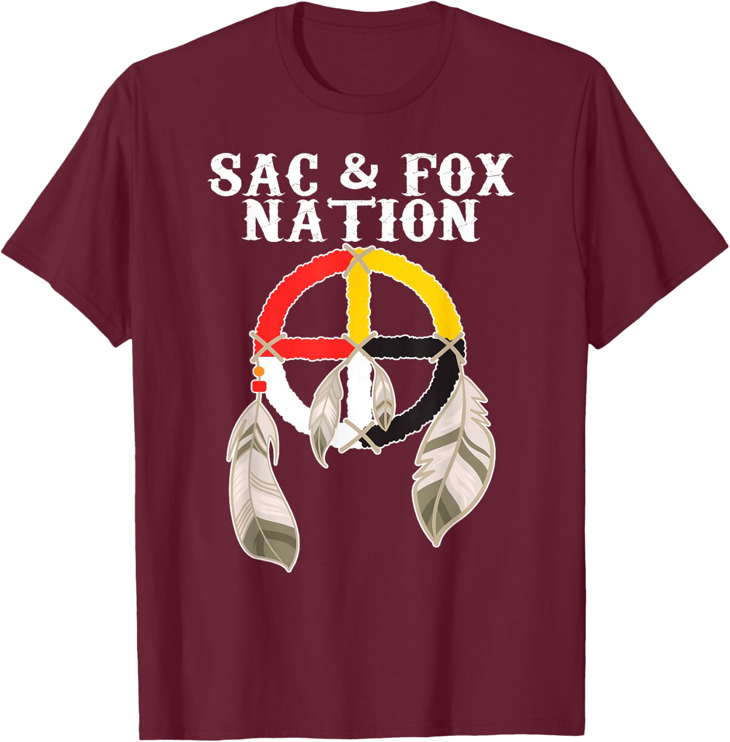 Sac and Fox Nation Native American Indian Medicine Wheel T-Shirt - T-Shirt | Maroon