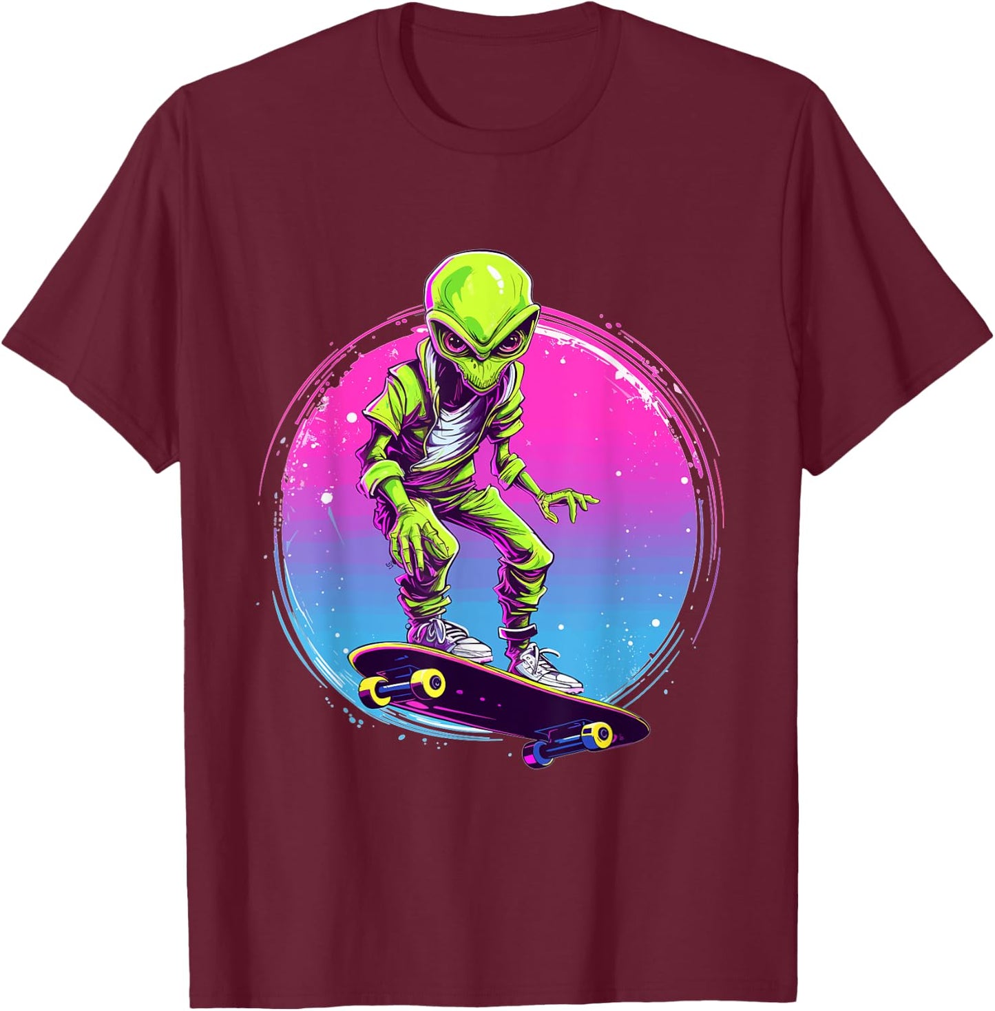 Great Skateboarding Shirts Alien Skater - Skateboard Skater -Adults, Kids Black Short Sleeve Classic Fit T-Shirt - T-Shirt | Maroon