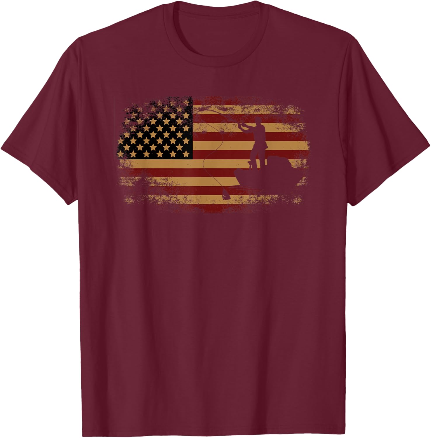 Fishing Patriotic Usa American Flag 4Th Of July T-Shirt - T-Shirt | Maroon