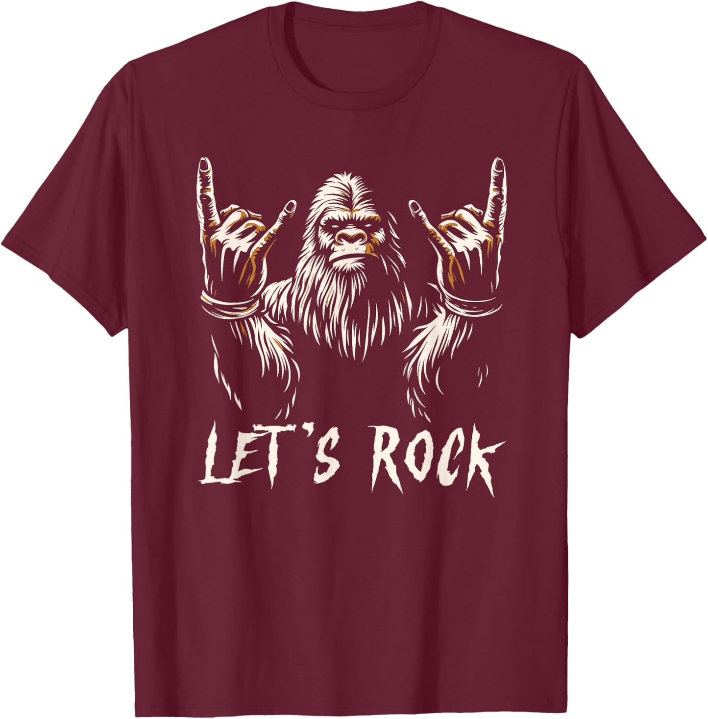 Bigfoot Rock On Funny Sasquatch Rock and Roll Let's Rock T-Shirt - T-Shirt | Maroon
