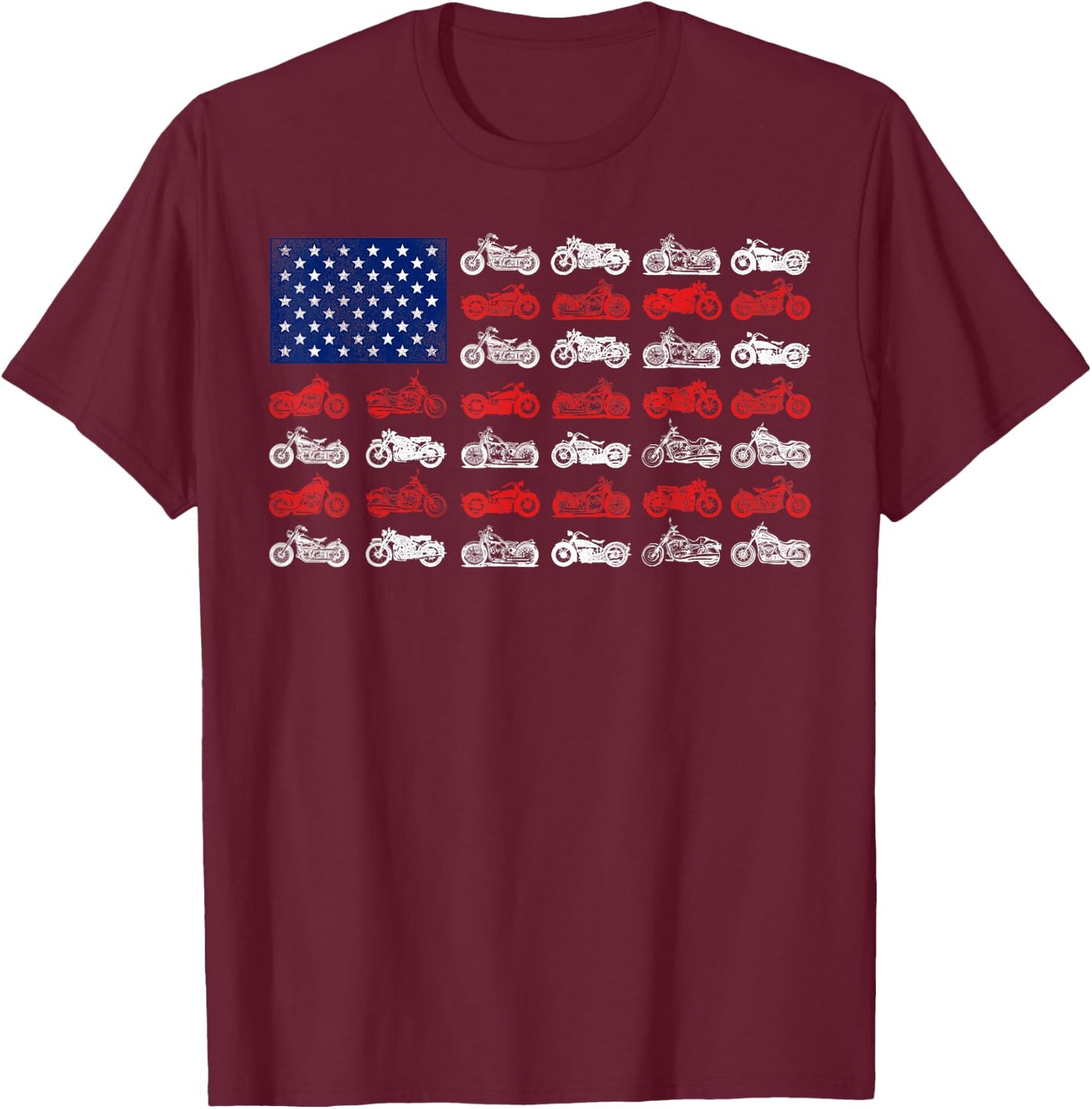 Classic Motorcycle Biker American Flag Women Men T-Shirt - T-Shirt | Maroon