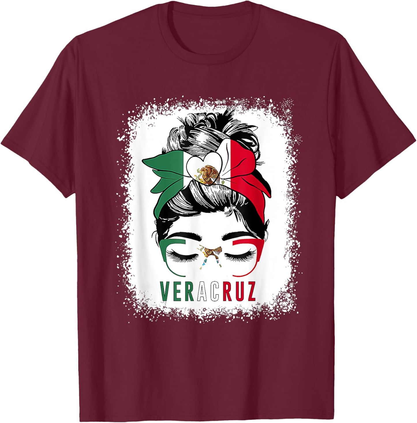 Veracruz Girl Messy Bun Bandana And Glasses Mexico Mexican T-Shirt - T-Shirt | Maroon