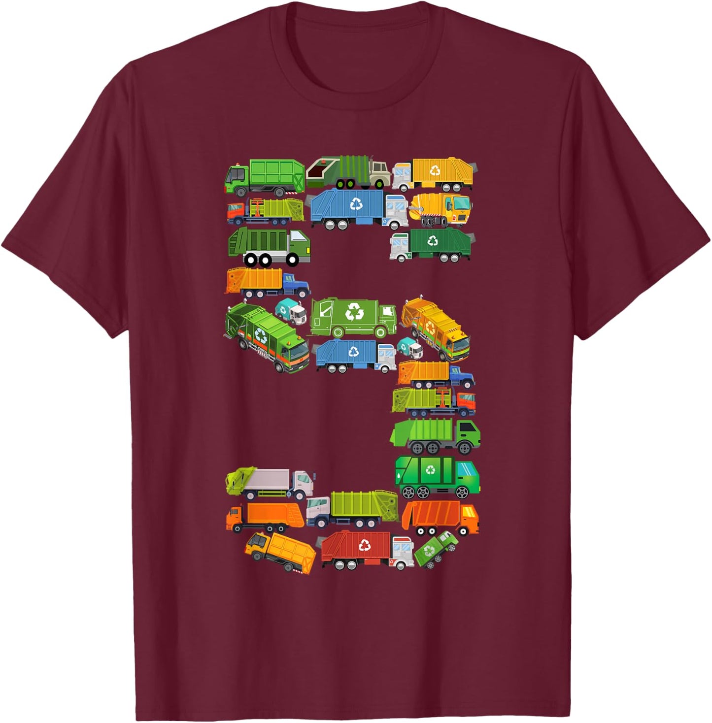 Fun Garbage Truck 5th Birthday Party 5 Year Old Boy Kids T-Shirt - T-Shirt | Maroon